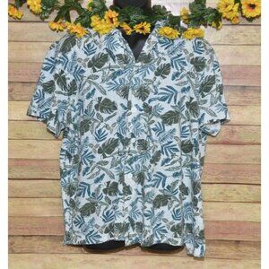 Kahuna Bay Men's Green Palm Print Pattern Hawaiian Shirt Size L Summer Vacation